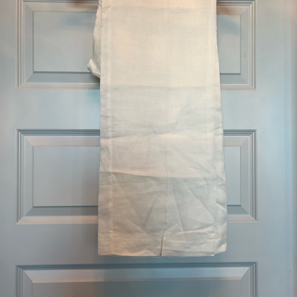 Zara White Cream Linen Semi Wide Leg Pants